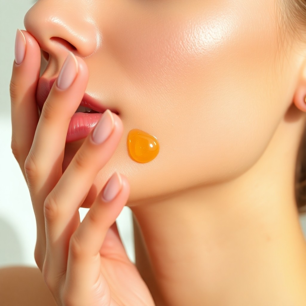 Application d'huile d'argan sur le visage pour une hydratation cutanée profonde, démontrant les bienfaits cosmétiques de l'huile d'argan dans une routine beauté.