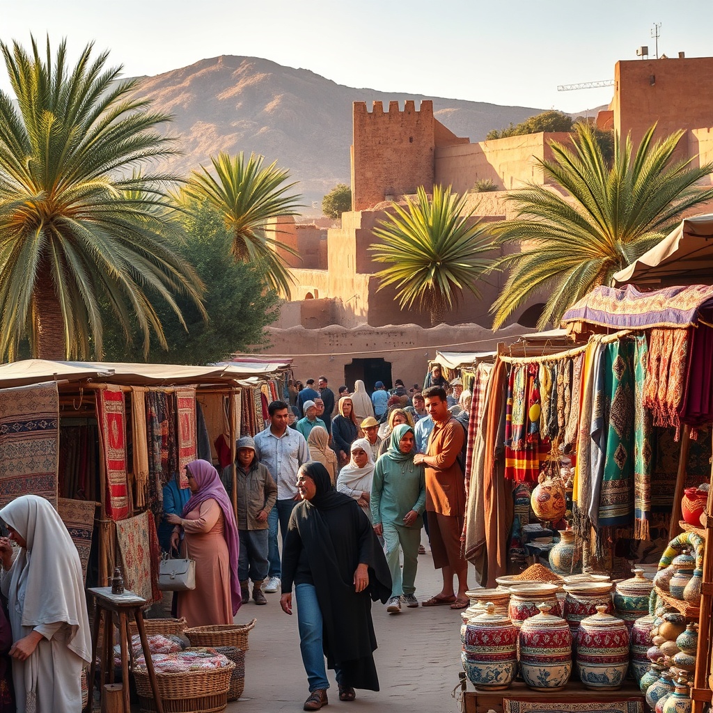Traditional Berber souk in Zagora's Draa Valley offering authentic cultural experiences in top desert excursions from Casablanca