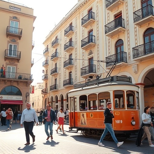 Art Deco architecture and bustling street life in downtown Casablanca