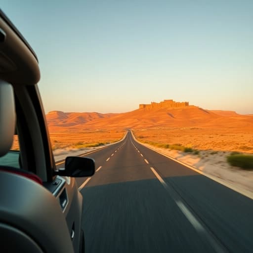 Modern luxury road trip through the Moroccan countryside towards ancient imperial cities