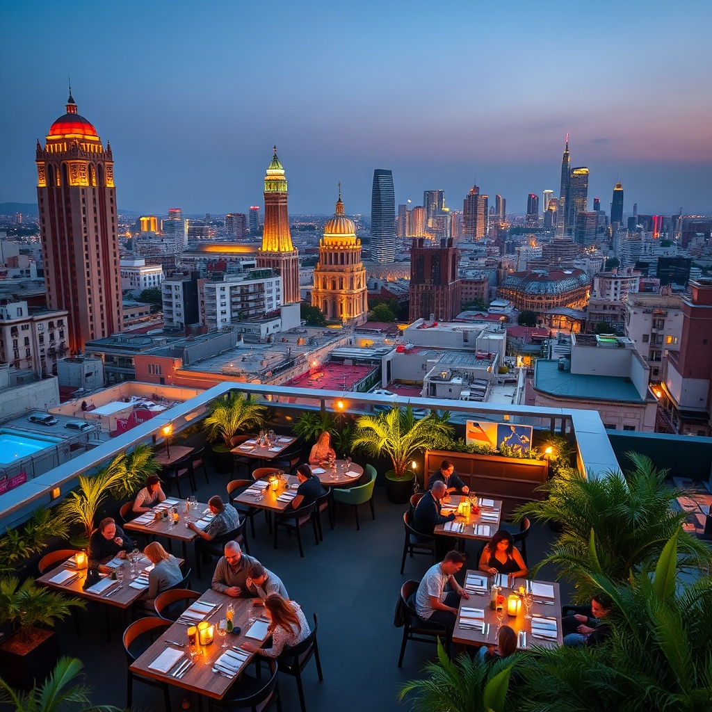 Trendy rooftop dining experience in Casablanca showcasing the city's modern nightlife and gastronomy, essential for your Casablanca itinerary.