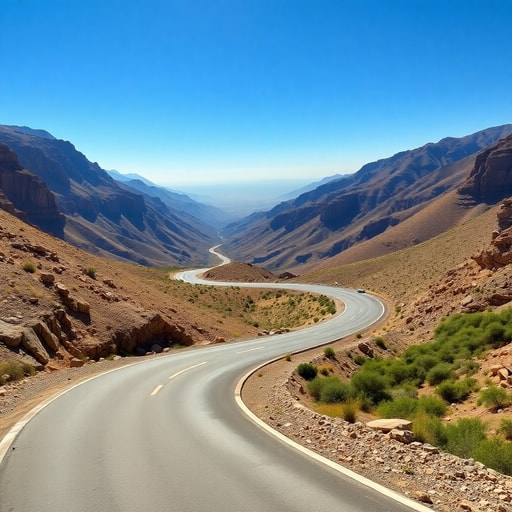 Route panoramique et sinueuse traversant les montagnes du Moyen Atlas au Maroc